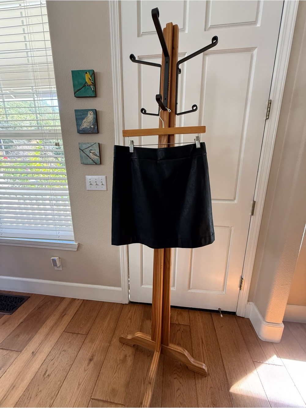 J. Crew Black a- line Faux Leather Mini Skirt with lining. Like new.